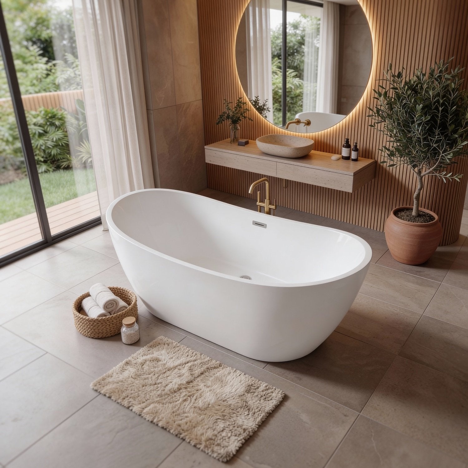 Baignoire autoportante Alegre - 170 x 78 x 58 cm - Bain blanc - 2