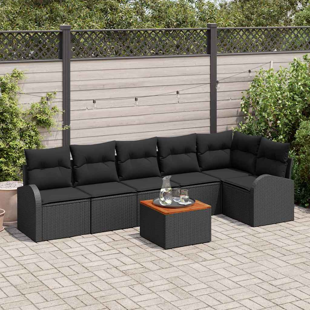 Zestaw Sof na Ogród z poduszką 7 pcs Czarny polirattan vidaXL