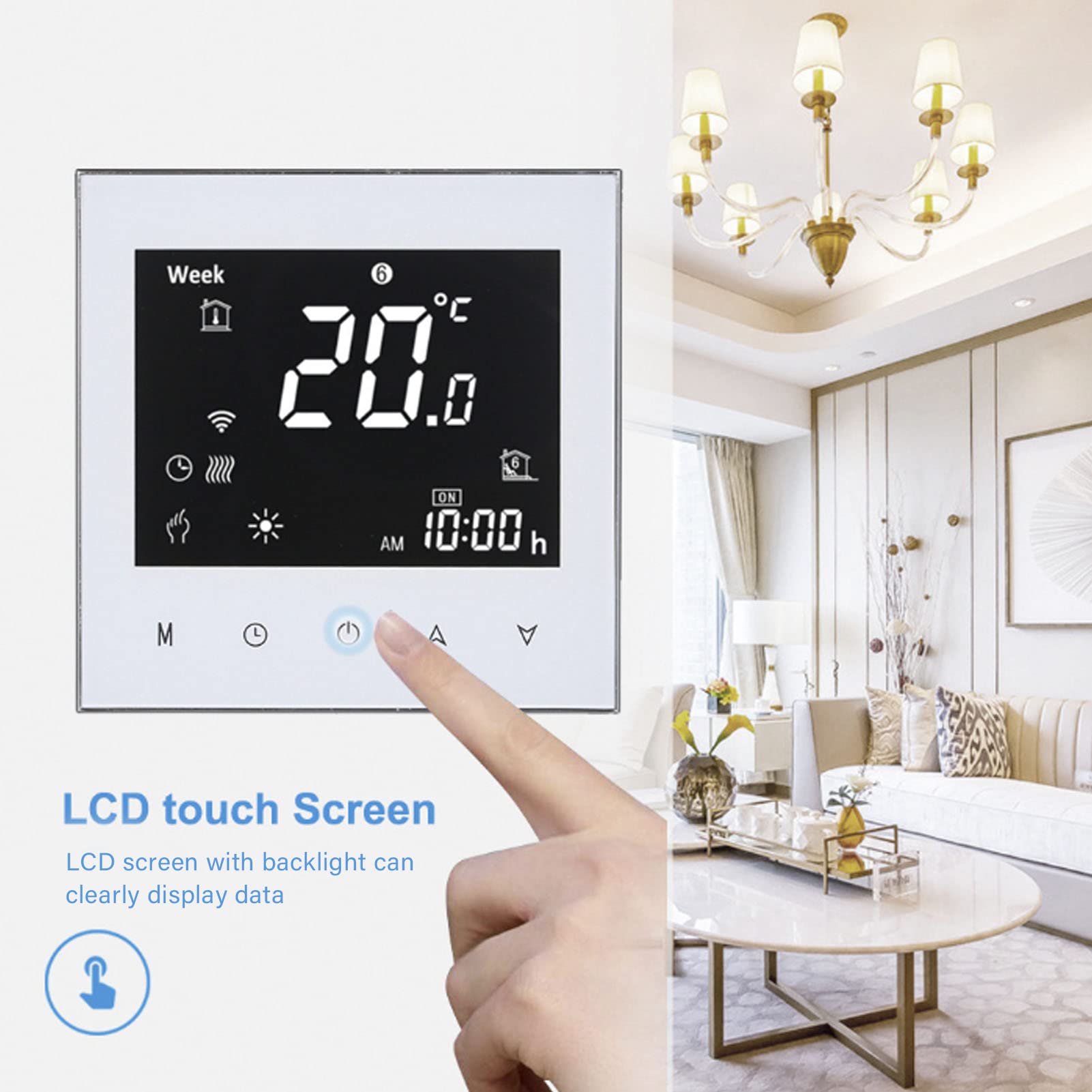 Termostato inteligente de calefacción de caldera con WiFi, control de aplicación, pantalla táctil LCD y control de voz Termostato programable de bajo - 5