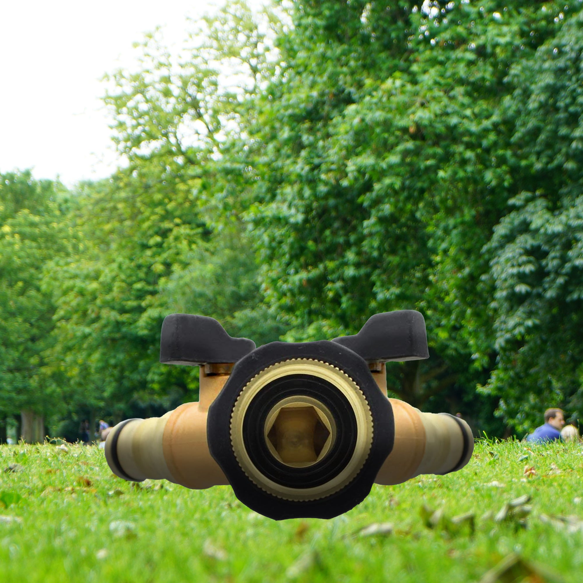 Raccordo doppio per rubinetto da giardino con valvole, Attacco doppio maschio, Raccordo d'innaffiatura a Y, 2 vie, Ideale per il tubo da giardino - 5