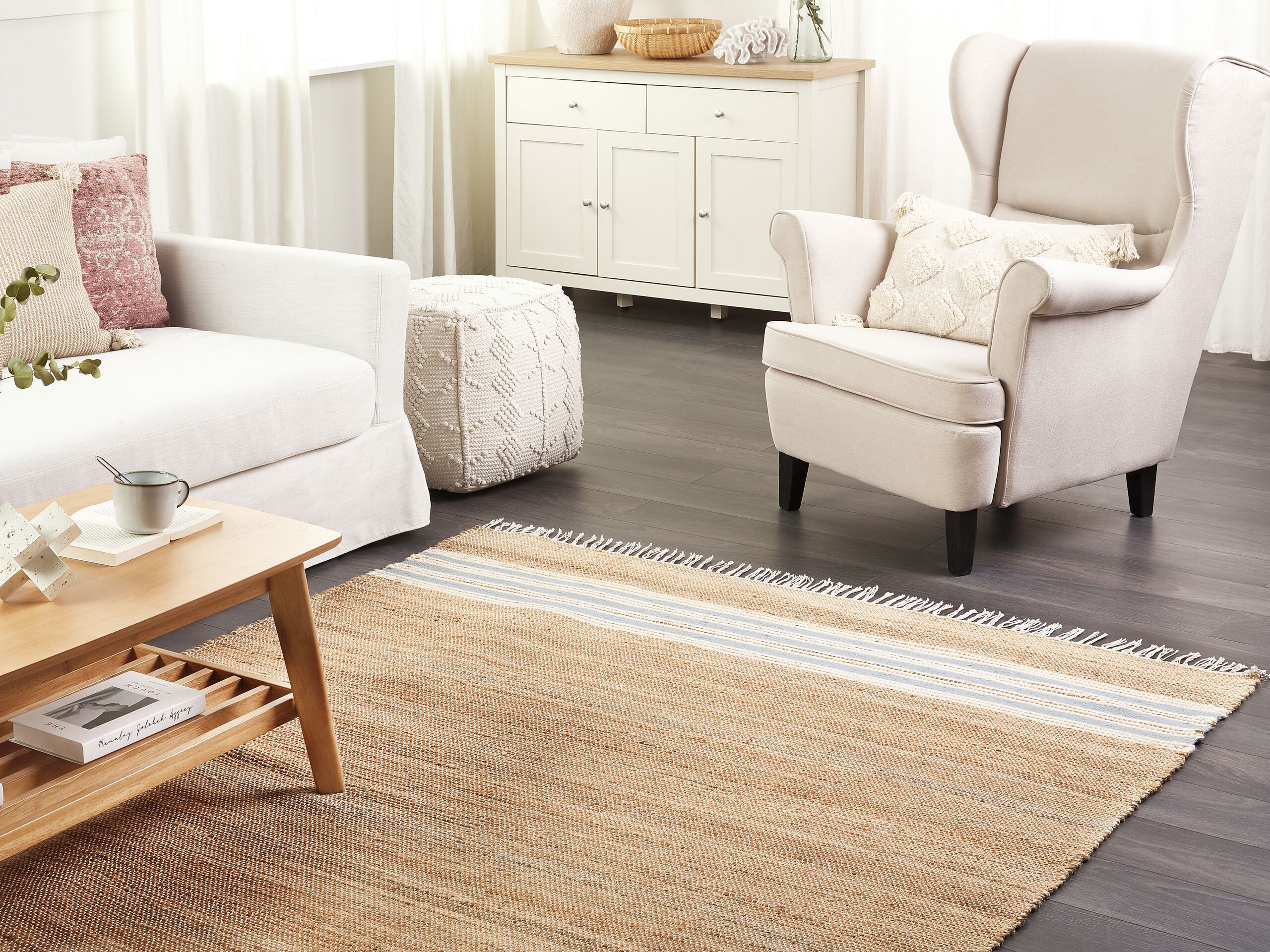 Beliani alfombra mirza 160 x 230 cm yute azul claro