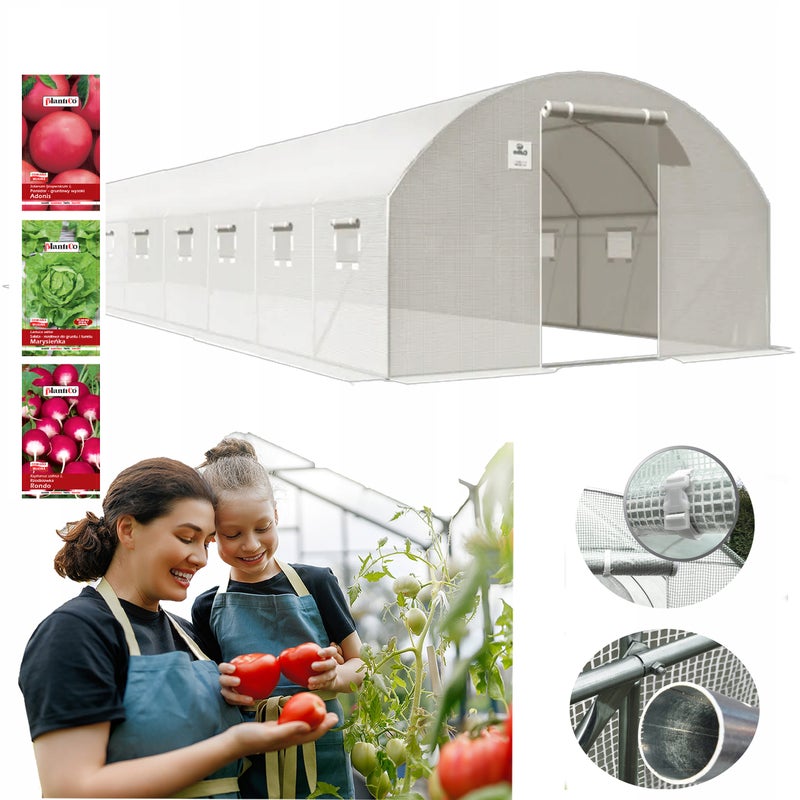 Tunel Ogrodowy Cultivo Foliowy Szklarnia 4x10x2 40m2 Biały Podwójne Drzwi Uv-4 1 szt