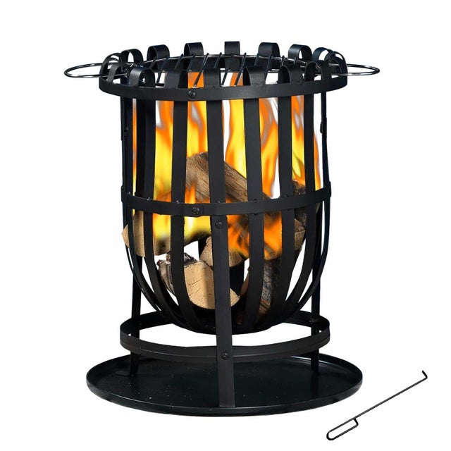 Foyer Grill Mendler - Bol à Feu Avec Plaque Cuisson Inox ø59cm - Panier à Bois Amovible - Noir