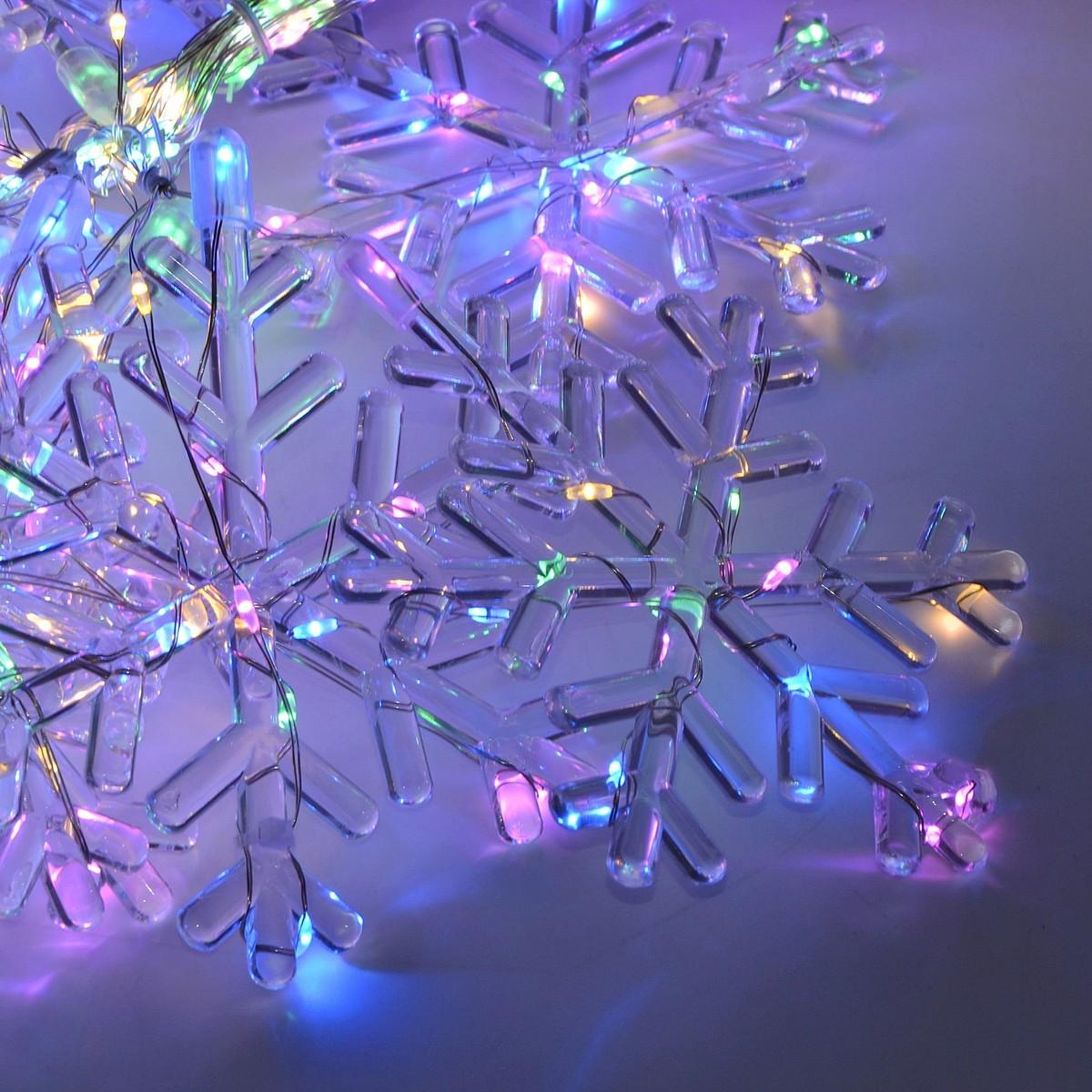 Lampki choinkowe kurtyna świetlna 200x 200 cm 408 Led płatki śniegu multikolor - 2