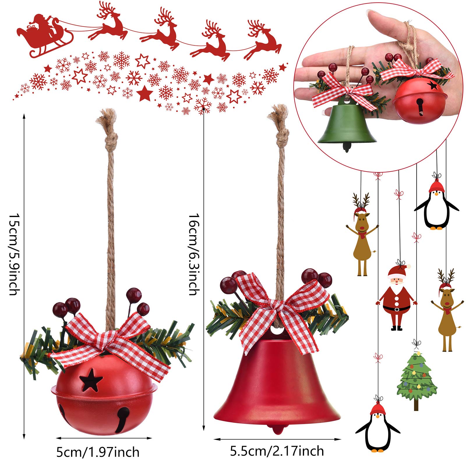 6 pièces ornements de cloches de Noël, pendentif de cloches suspendues pour arbre de Noël, fournitures de fête de Noël pour décoration d'arbre de Noël - 5