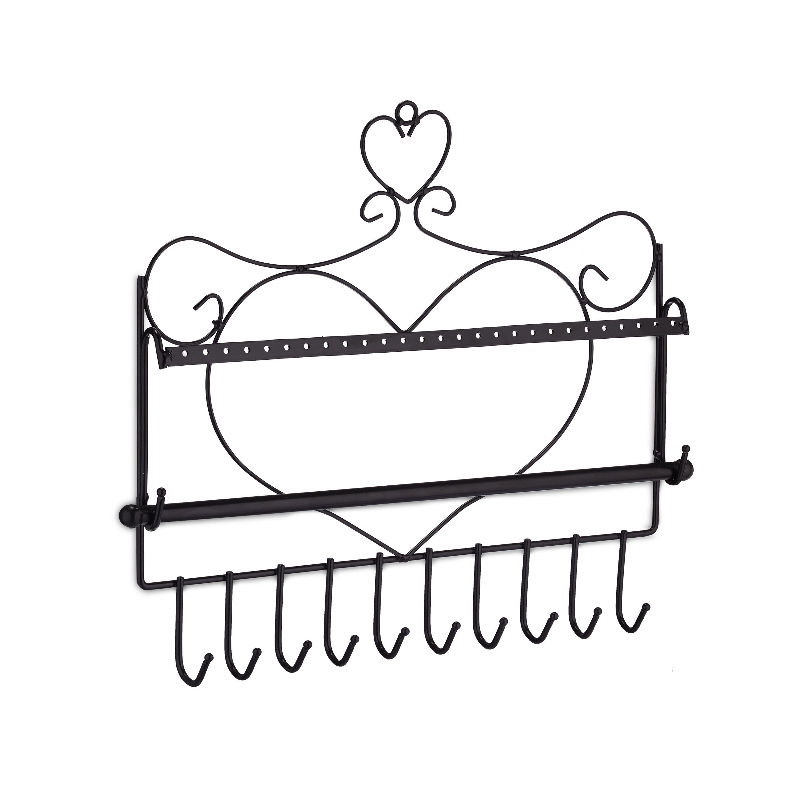 Porte-bijoux mural, pour colliers, boucles d’oreilles & bracelets, présentoir, 30 x 36,5 x 3,5 cm, noir, Relaxdays - 9