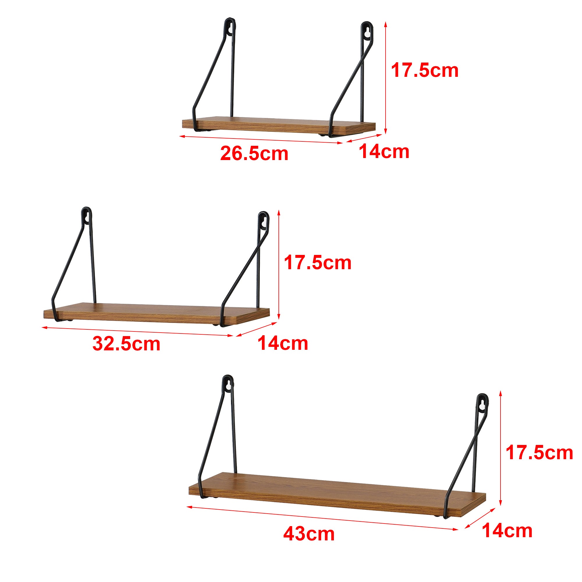 Lot de 3 Étagères Murales Randers Tailles Différentes Noir Bois Foncé [en.casa] - 4