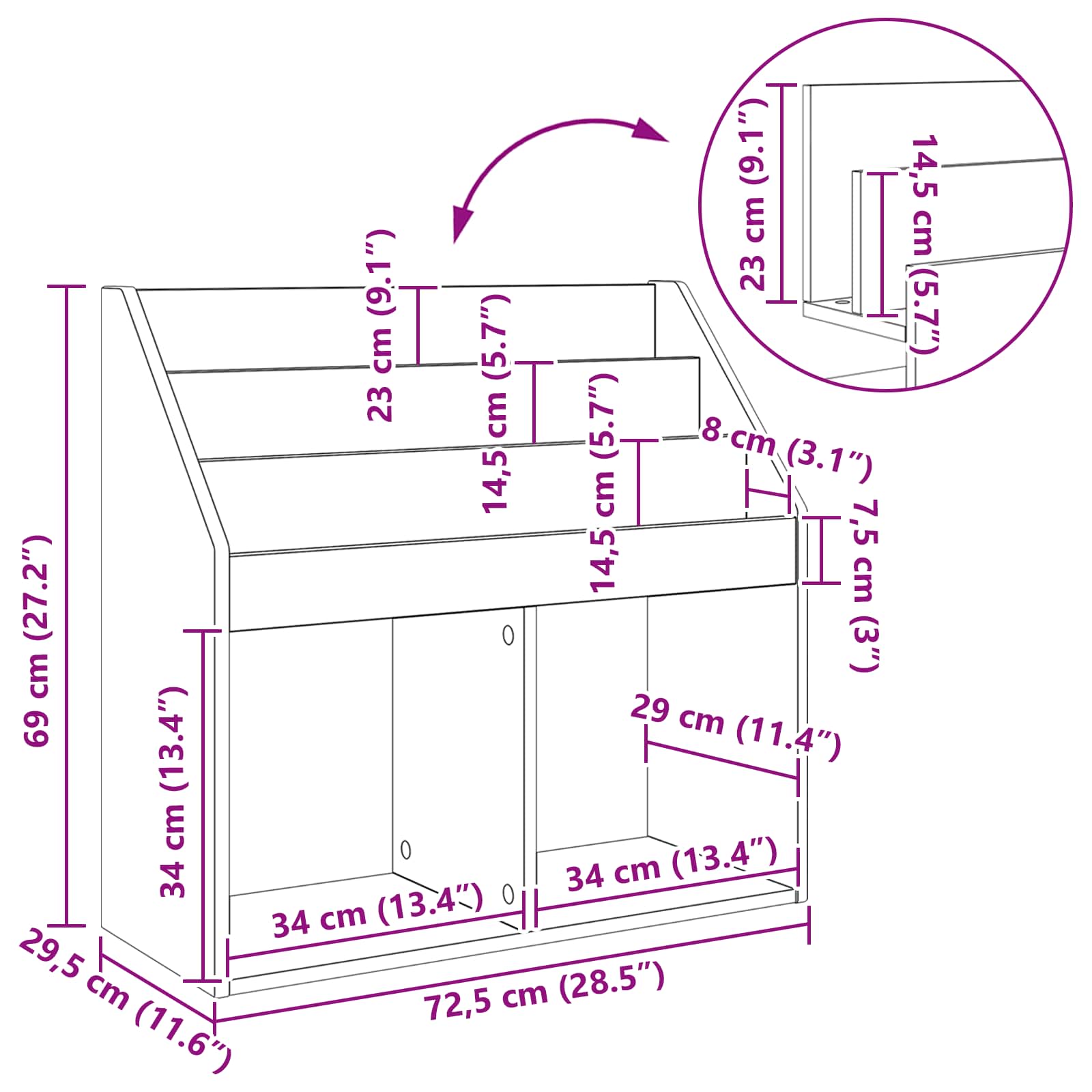 Bibliothèque pour enfants Chêne artisanal 72,5 x 29,5 x 69 cm vidaXL - 3