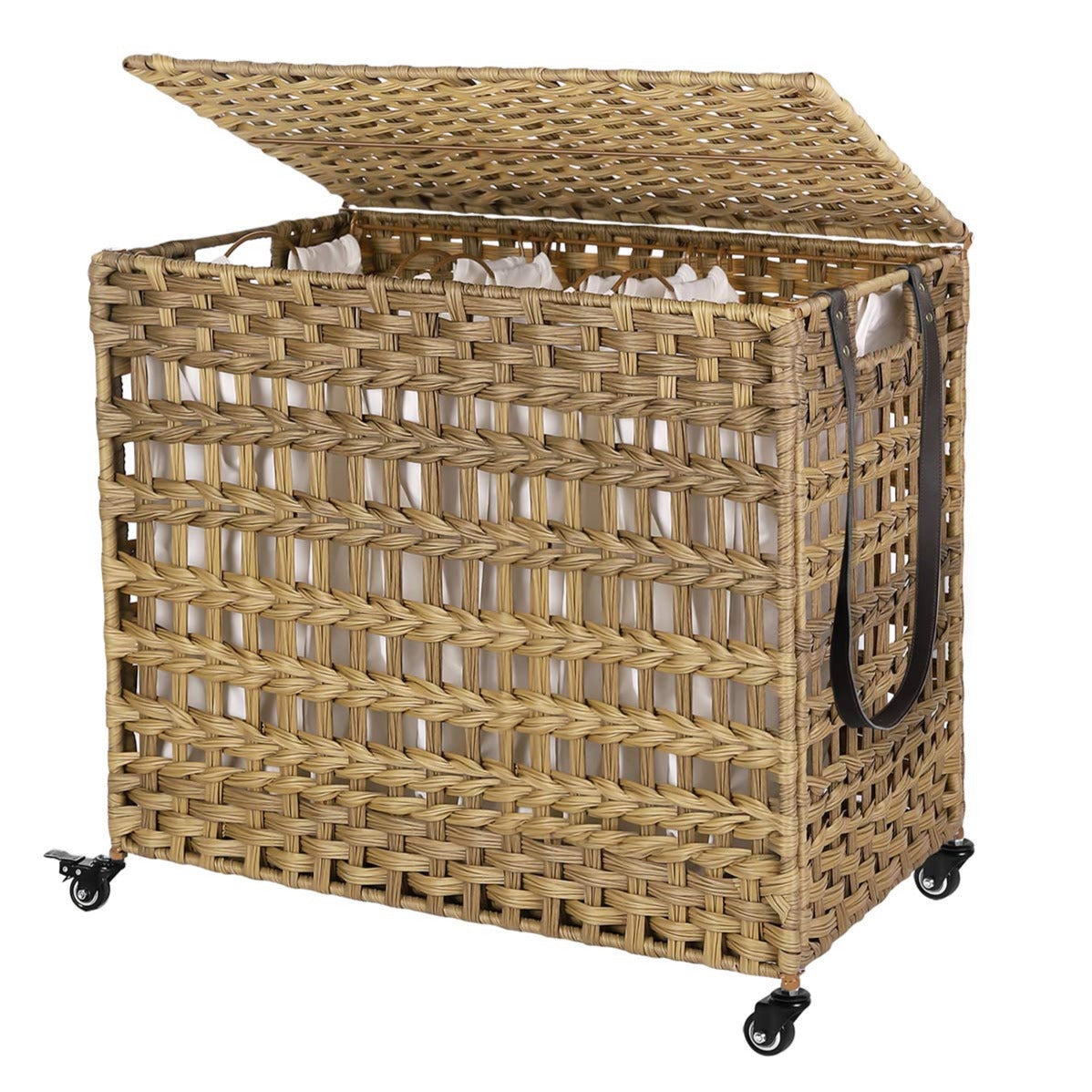 Panier à Linge 3 Compartiments Avec Roulettes - 1 Grand Bac + 2 Petits Bacs Amovibles - Pour Trier Le Linge Sale - 44x33x110 Cm - 3
