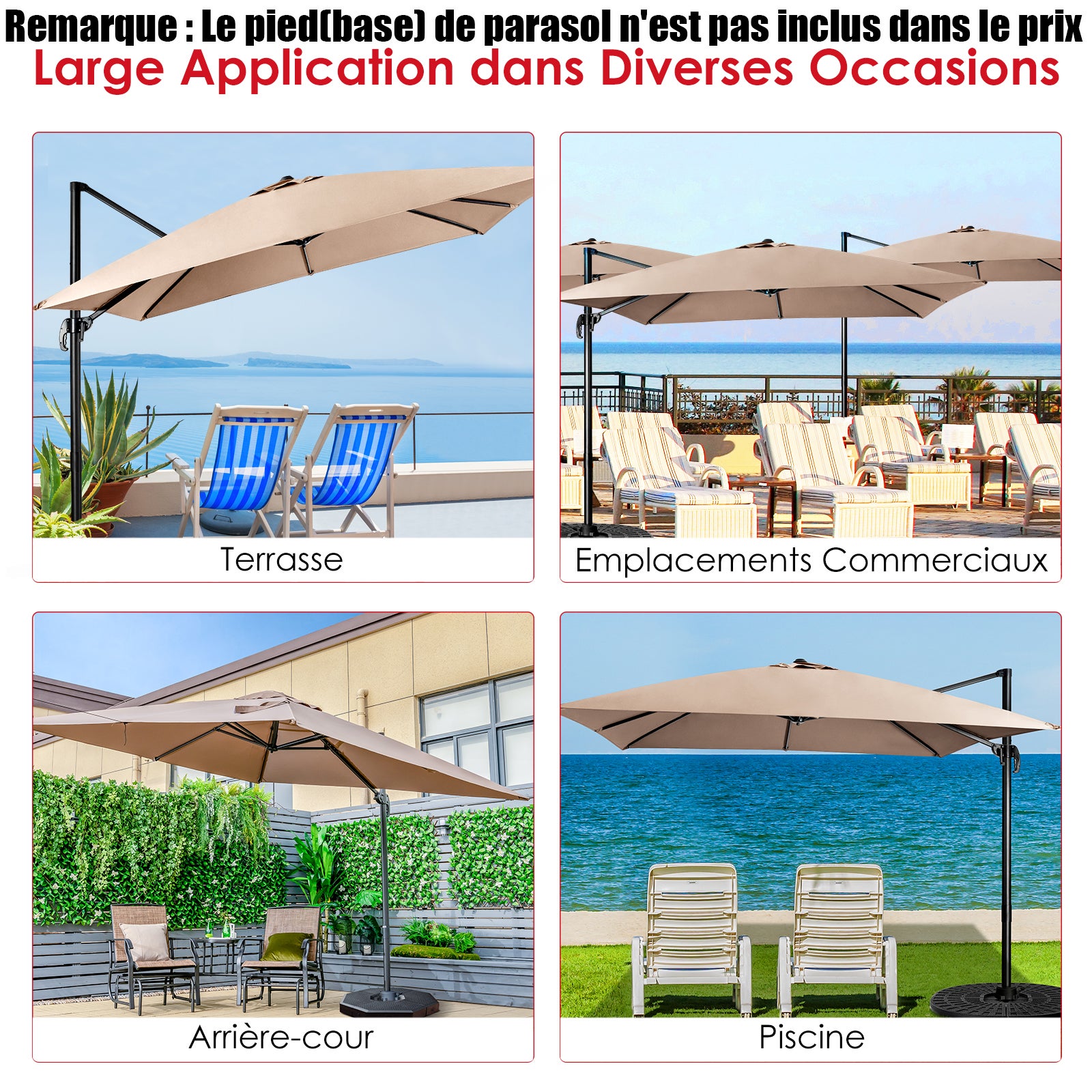 Guarda-chuva inclinável de 3x3M, guarda-chuva de jardim exterior dobrável, proteção UV de base cruzada rotativa de 360°, café - 7