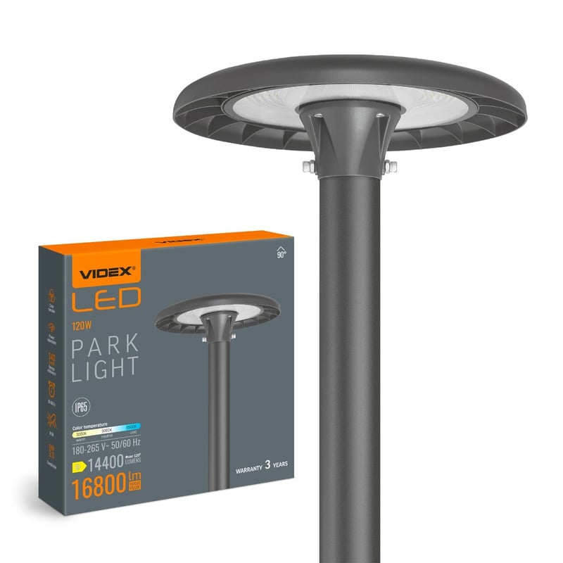Latarnia ogrodowa Park czarna LED 120W 3000K-6500K 14400lm IP65 wym: 5,5 x 38,2 x 38,2 cm aluminium Videx