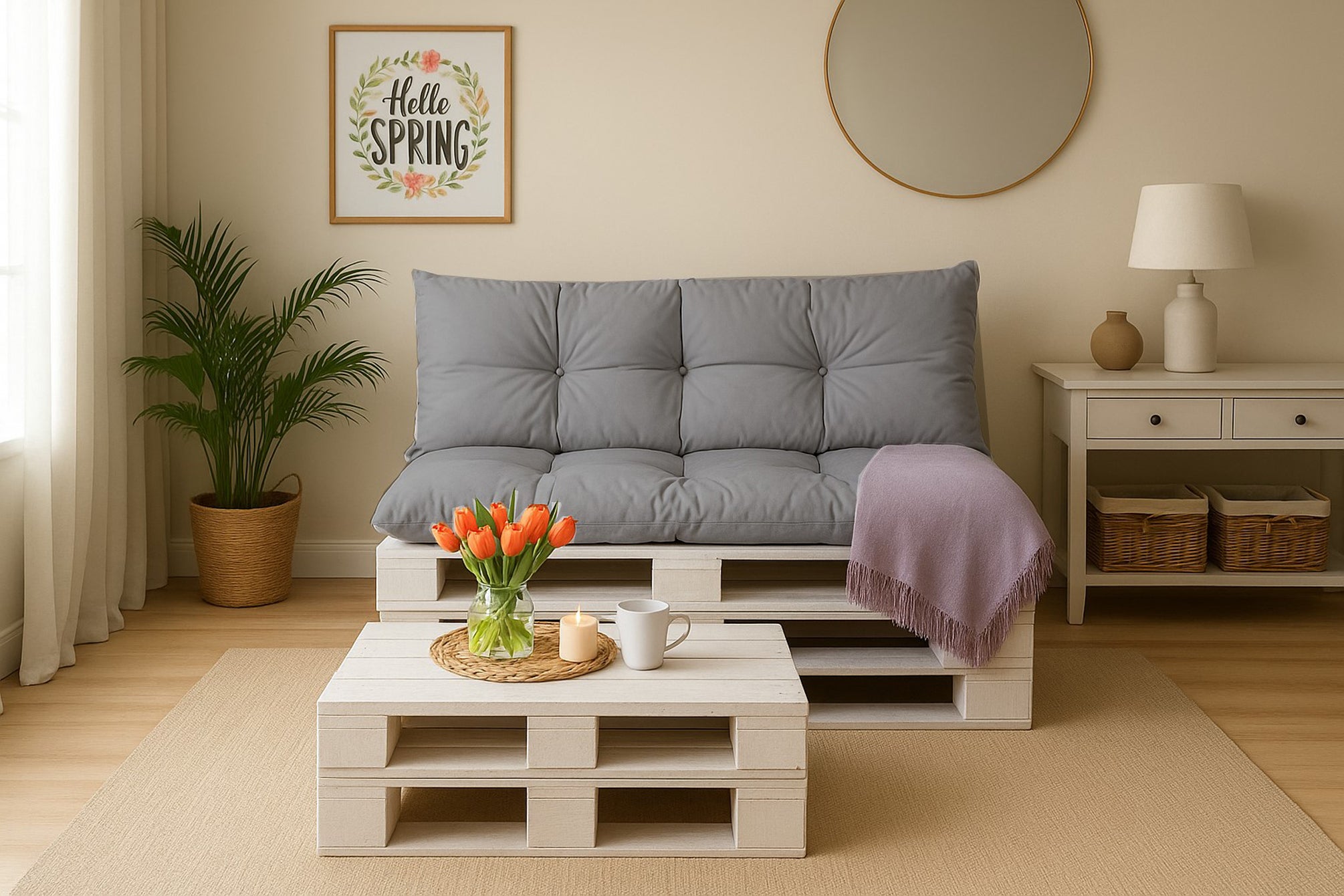 Set coussins pour palettes 120x80 avec dossier 120x40 gris – coussins de jardin pour canapé palette, matelas extérieur résistant - 4