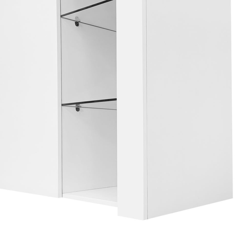 Buffet Moderne avec Finition Brillante et Étagères en Verre – Meuble de Rangement Compact et Élégant 95x35x83 cm pour Salon, Salle à Manger ou Cuisine - 9