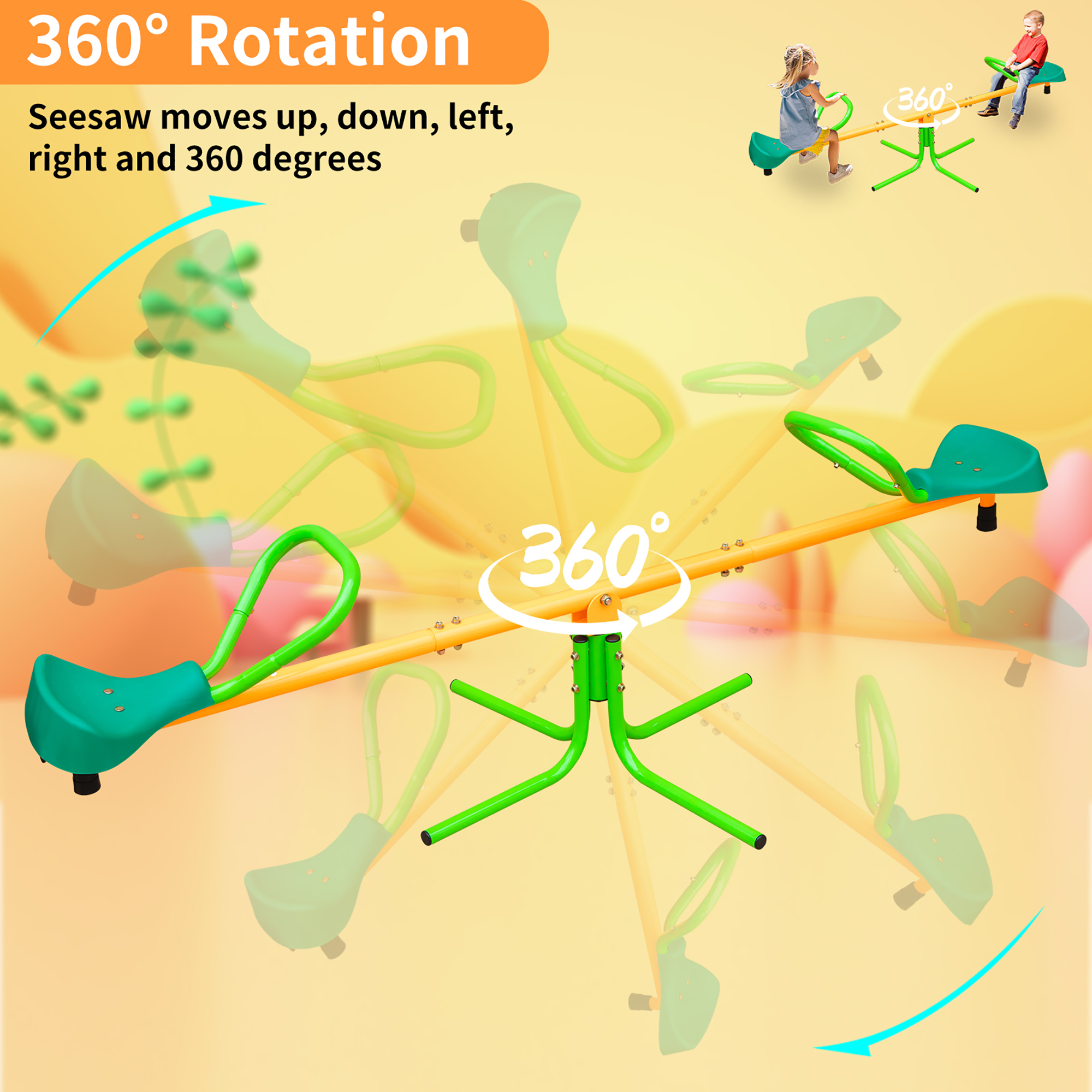 Balançoire double de 180,34 cm pour enfants, idéale pour les jeux d'extérieur, de jardin ou d'école. Antidérapante, coloris bicolore jaune et vert. - 3