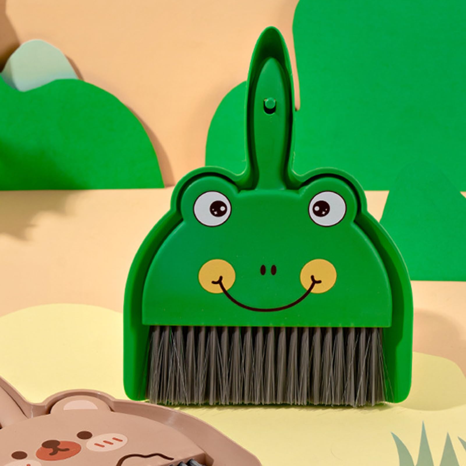 Ensemble pelle et balayette à poussière, mini balai de nettoyage portable avec pelle à poussière pour bureau (grenouille) - 3