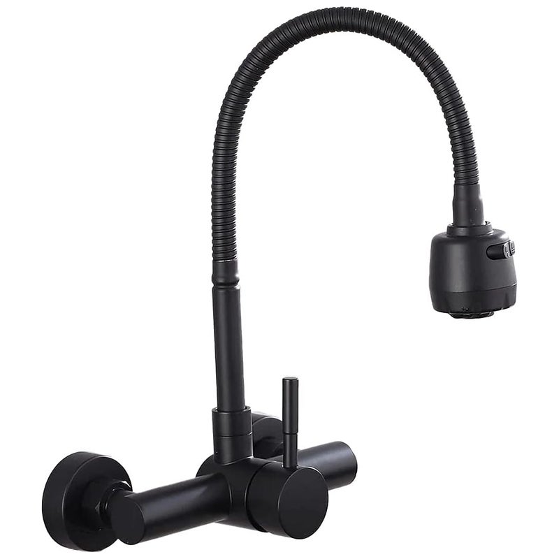 Bateria kuchenna ścienna ze stali nierdzewnej 304, obrotowa 360°, z elastycznym wężem - czarna