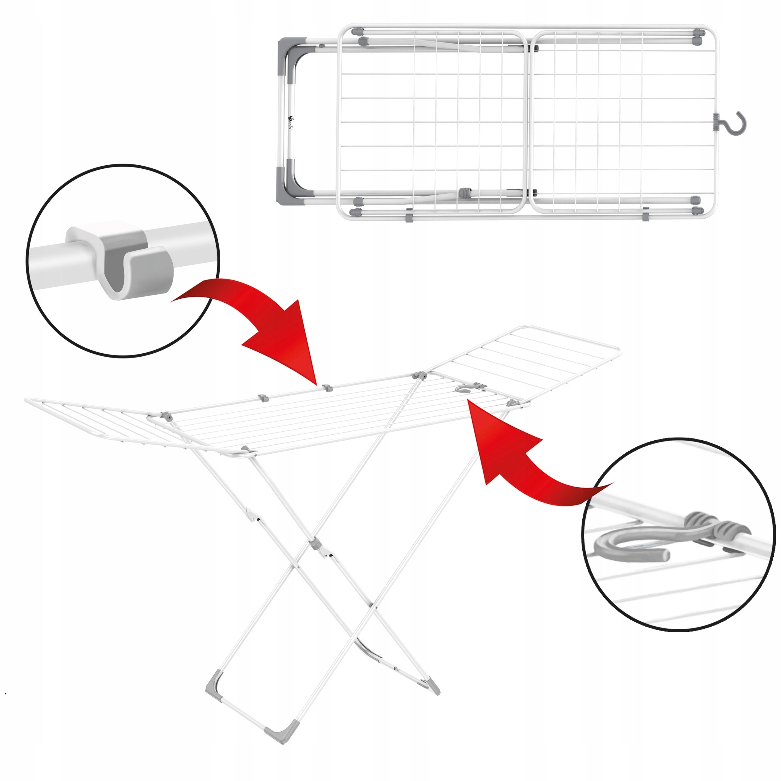 Suszarka stojąca na pranie Sepio 18m z blokadą i hakami stabilna wytrzymała biała