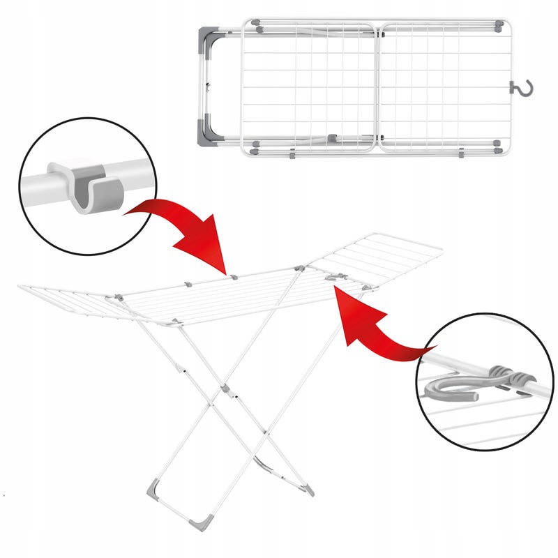 Suszarka stojąca na pranie Sepio 18m z blokadą i hakami stabilna wytrzymała biała