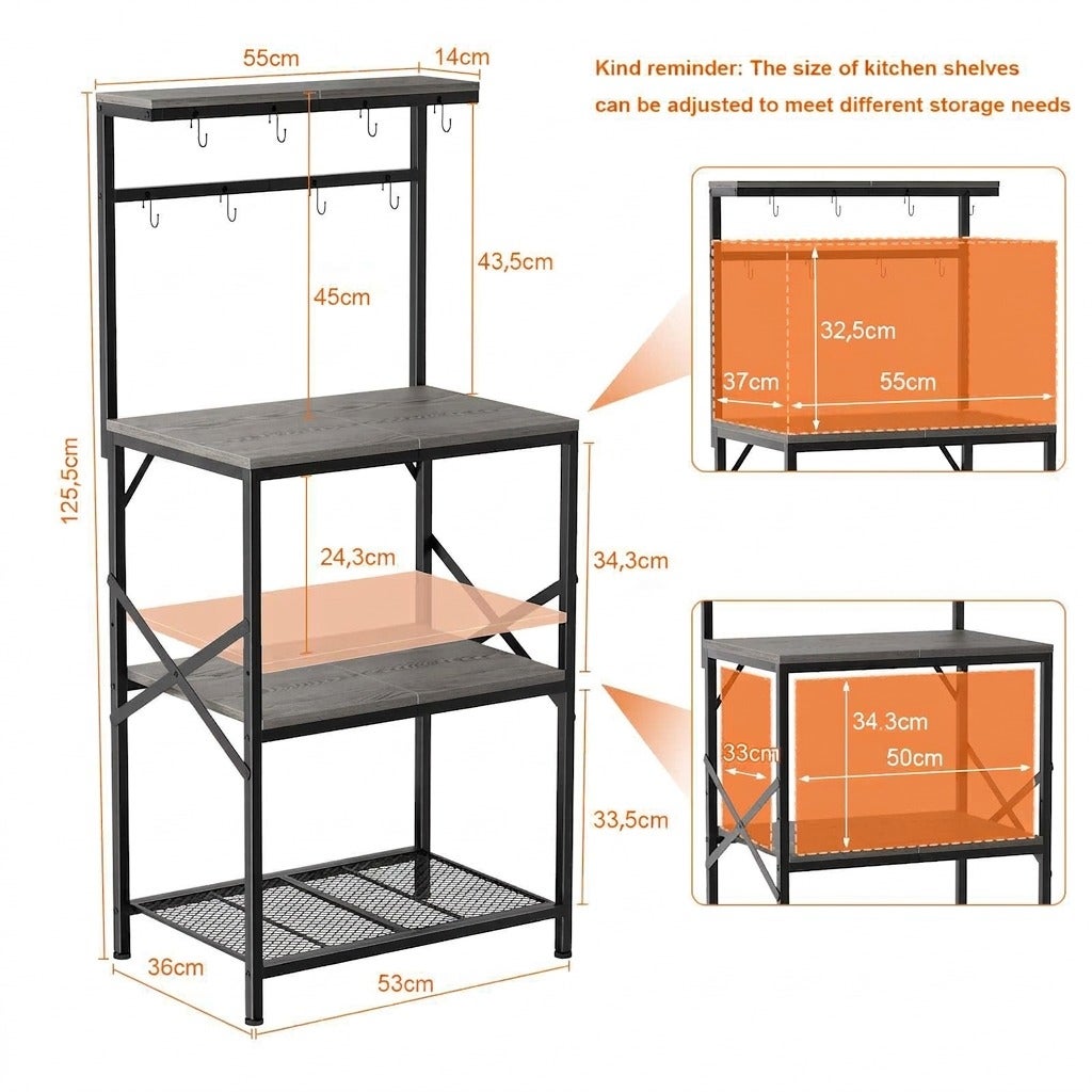 Étagère de cuisine multifonction réglable 4 niveaux gain de place micro-ondes cafetière rangement cuisine stable avec crochets - 4