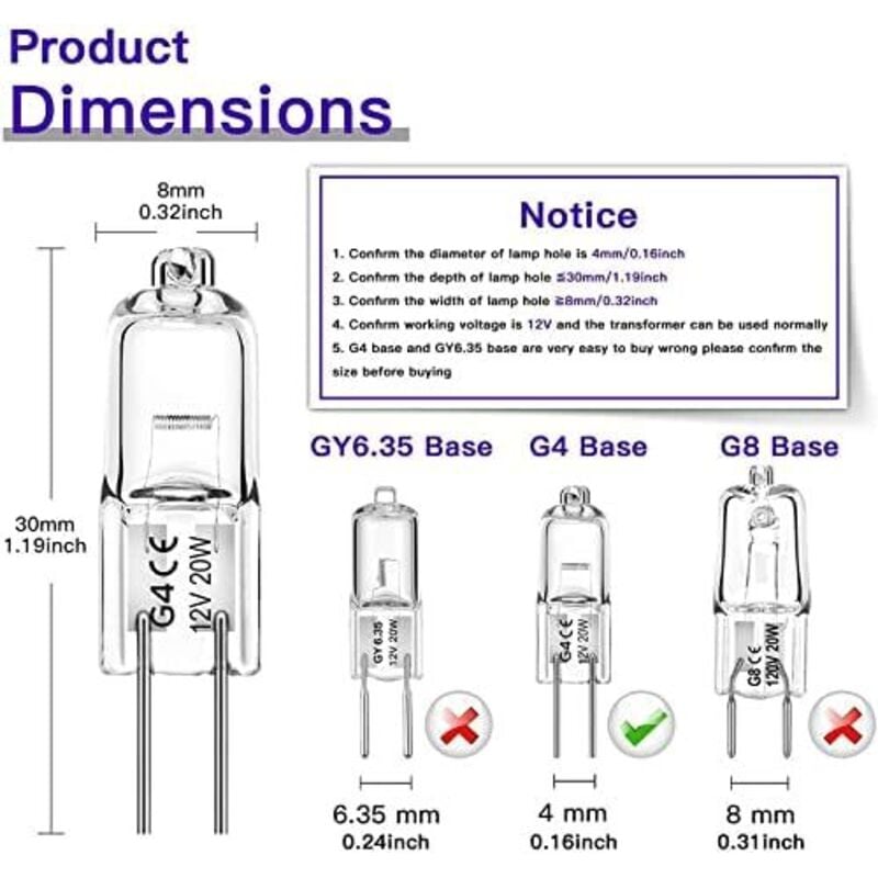 Lot de 12 ampoules halogènes G4 20W 12V 2800 K 2 broches pour hotte, cuisine, salon, chambre - 7