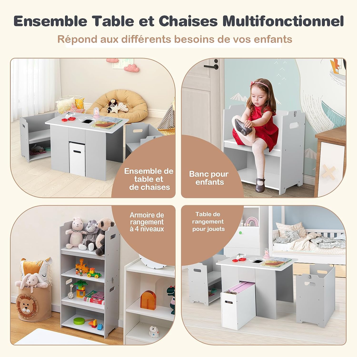 Set di Tavolo e Sedie per Bambini 4 in 1, Tavolo di Attività per Bambini con 2 Sedie Impilabili Coperchio Rimovibile e Contenitore, per Impara - 2