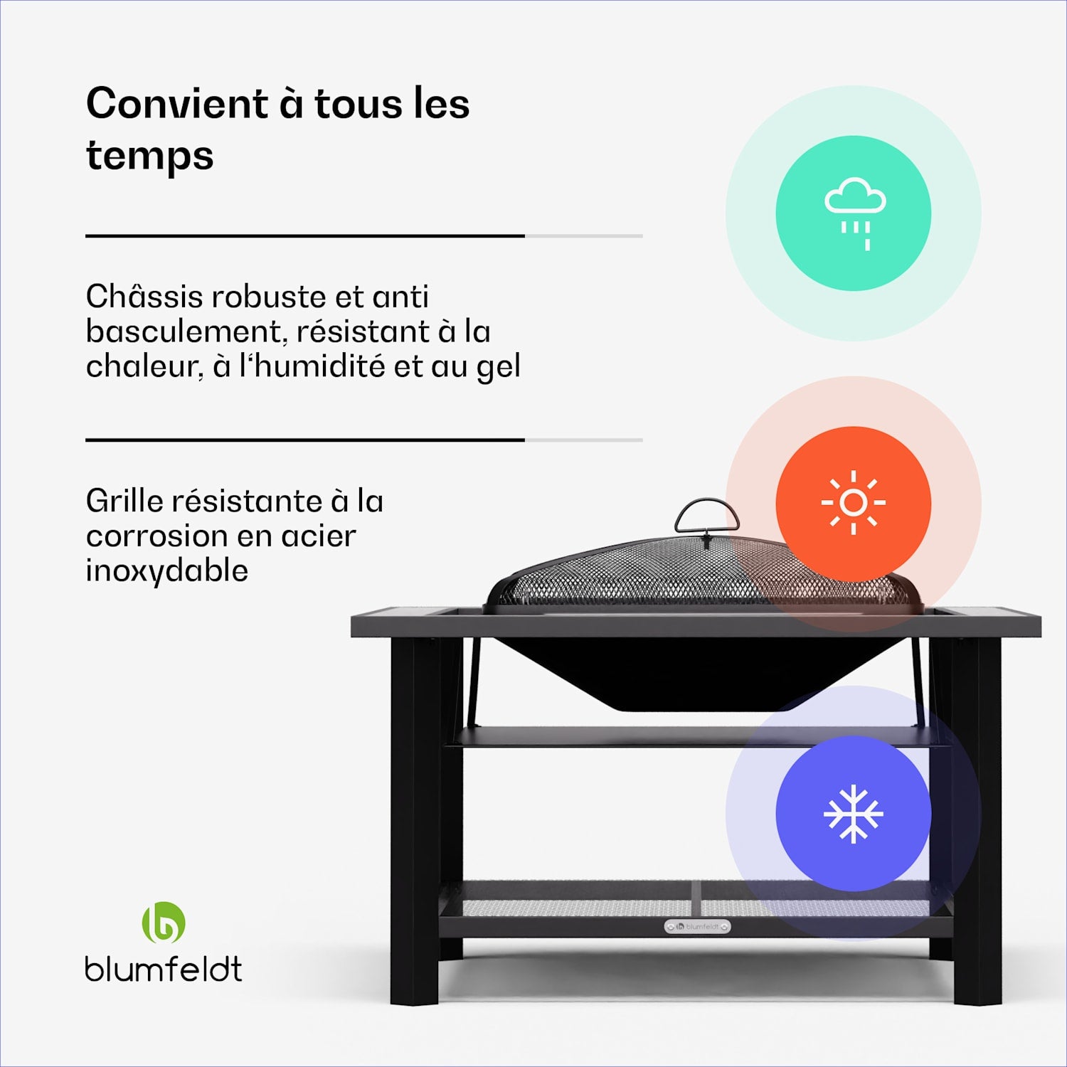 BLUMFELDT Merano Avanzato brasero 3 en 1 avec fonction barbecue utilisable comme table 87 x 87 cm Gris / argent - 5
