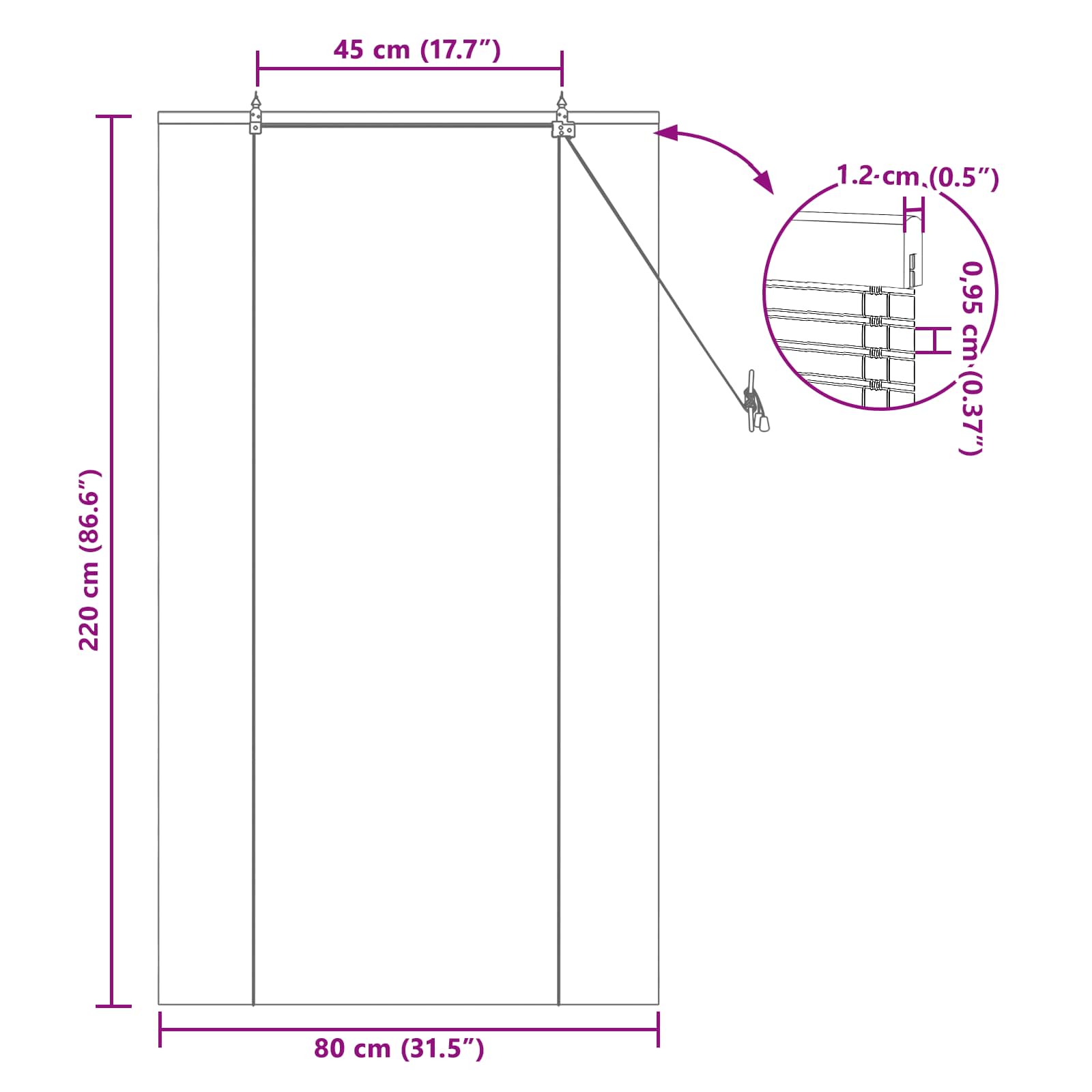 Roleta z zasłonami natura 80 x 220 cm Bambus vidaXL - 3