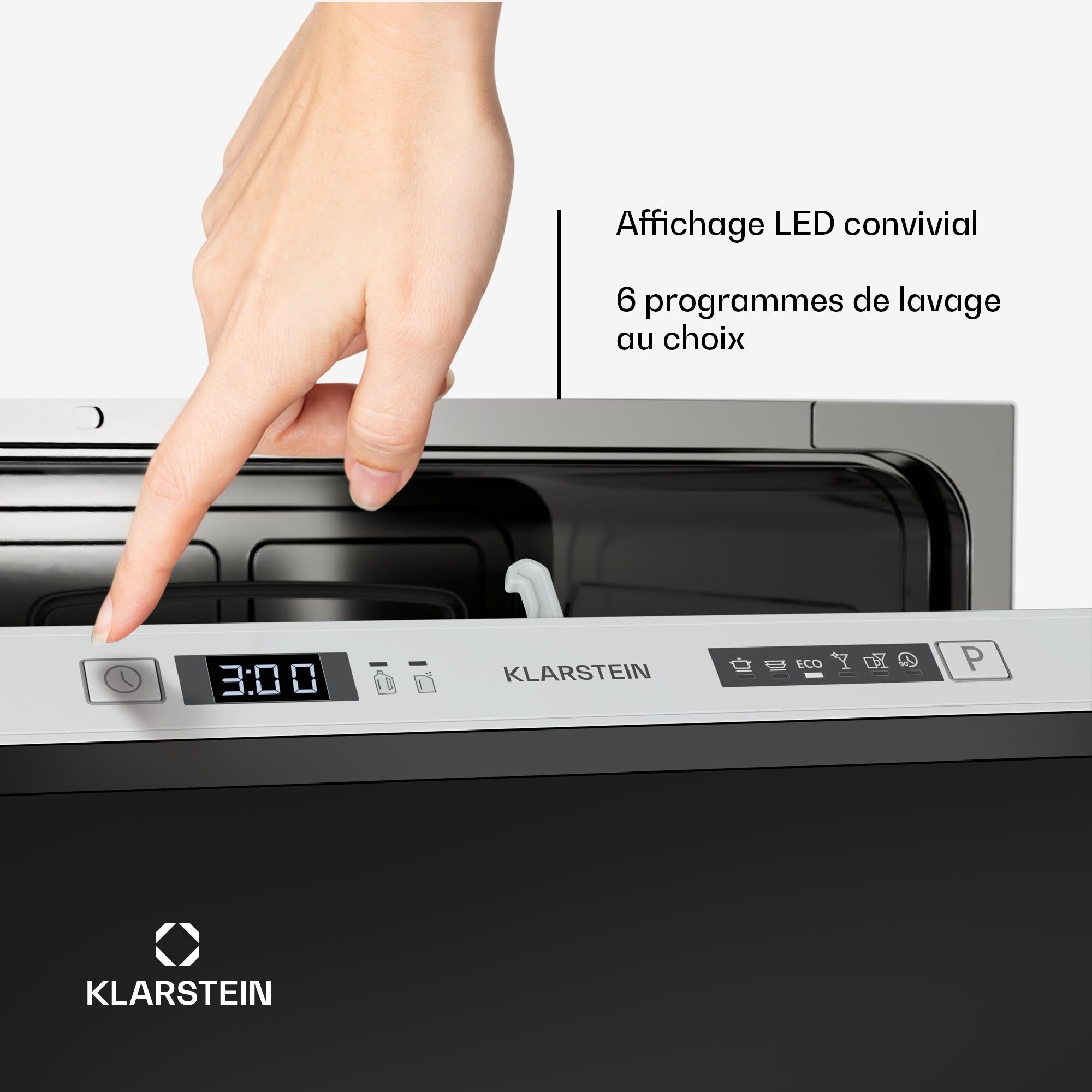 Klarstein Havasia UV 6 Secret Lave-vaisselle encastrable compact 6 couverts Lumière UV 6 programmes Noir - 4