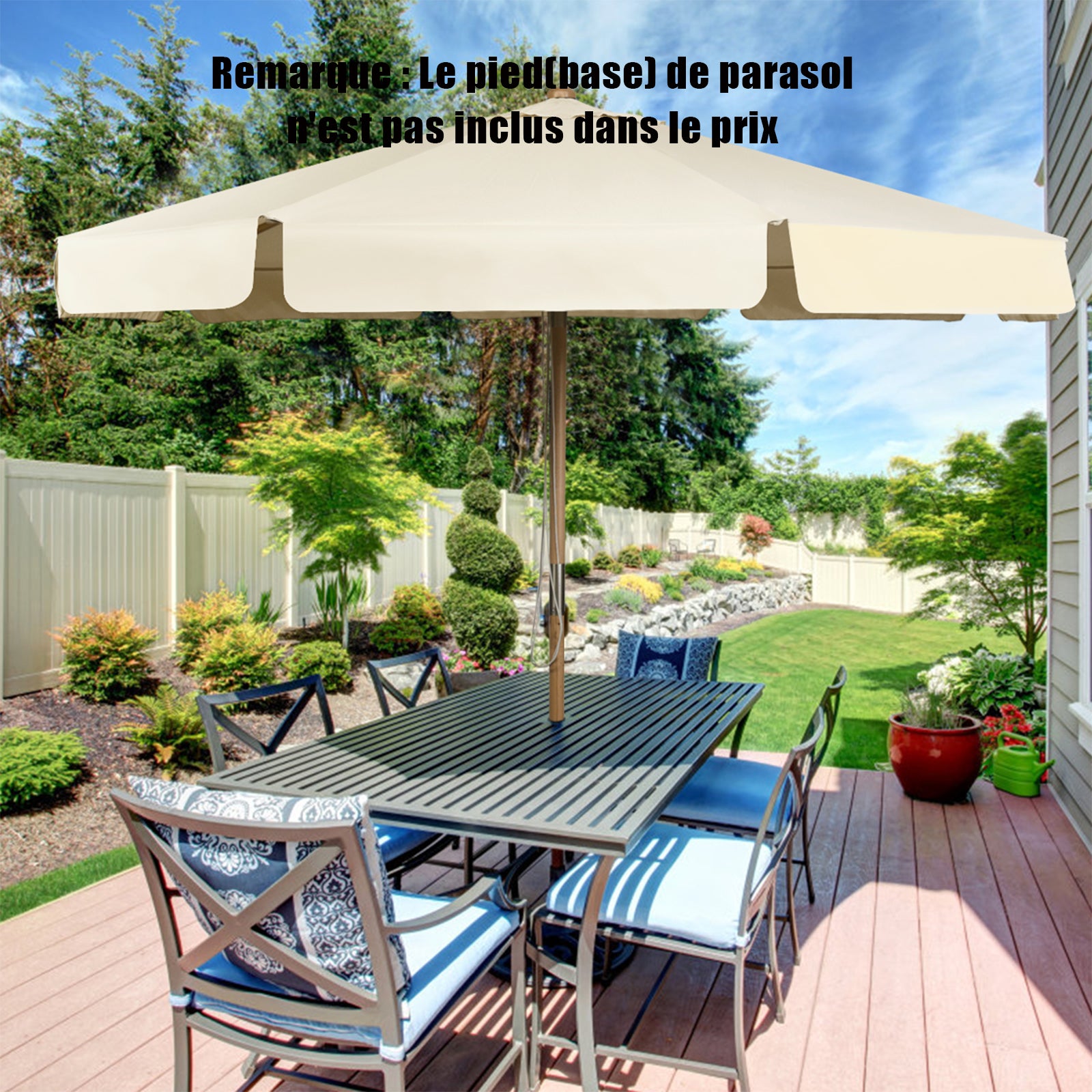 parasol inclinable ø300cm avec manivelle anti-uv,protection solaire toile polyester imperméable pour jardin,terrasse, balcon - 6