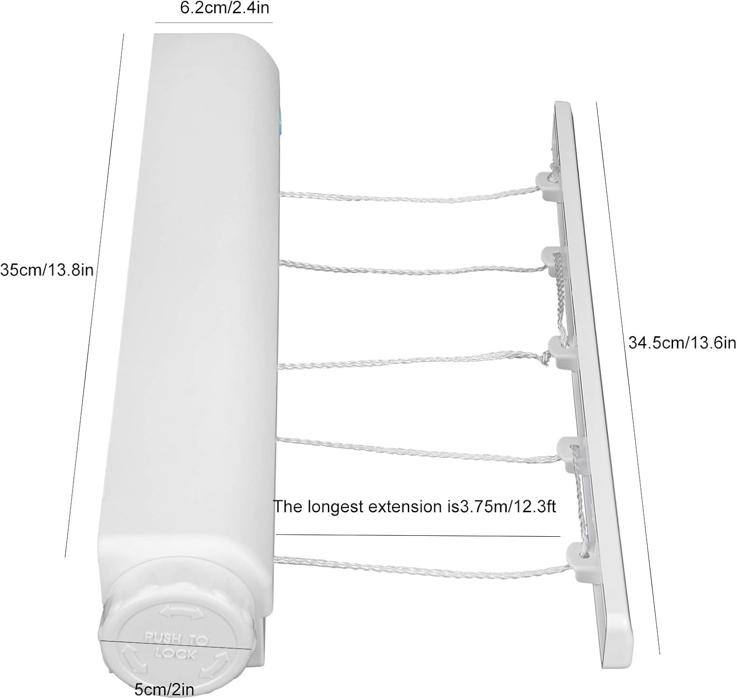 Stendibiancheria bianco 13m, retrattile automatico, 2 fili, guscio in