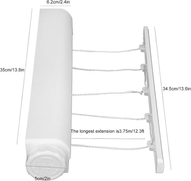 Stendibiancheria bianco 13m, retrattile automatico, 2 fili, guscio in Stendibiancheria bianco 13m, retrattile automatico, 2 fili, guscio in