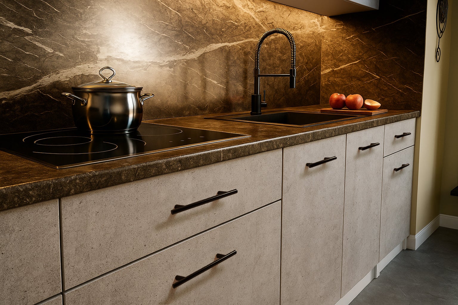 Cuisine complète VIKI Béton gris 300 cm avec colonne four 9 éléments 18 mm - 3