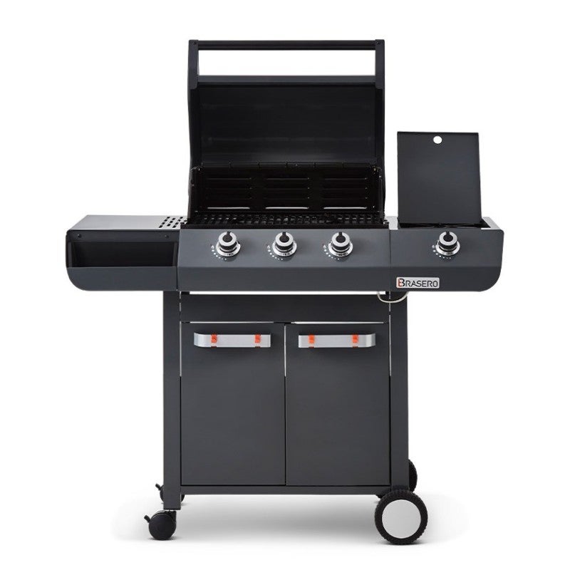 Barbecue Emma Gun Metal 3 Feux + 1 Side - BRASERO - FlexiGrill - Surface de cuisson 57 x 41,5 cm - 2 Tablettes - 2