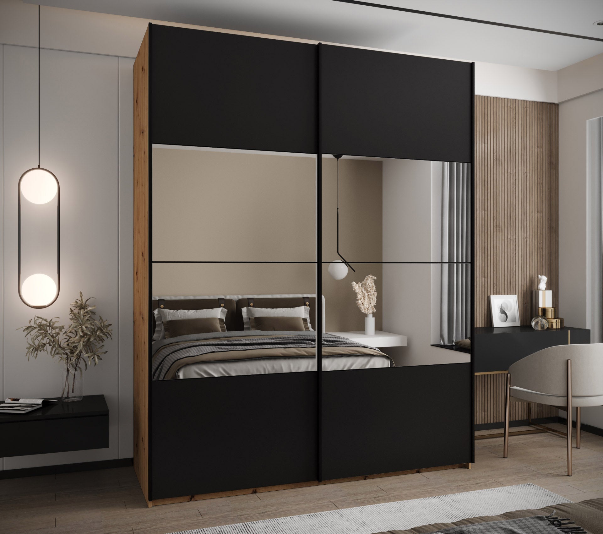 Szafa przesuwna wysoka Lux 4 200 x 64 x 245,5 cm artisan + czarny + u. czarny - Abiks Meble - 2