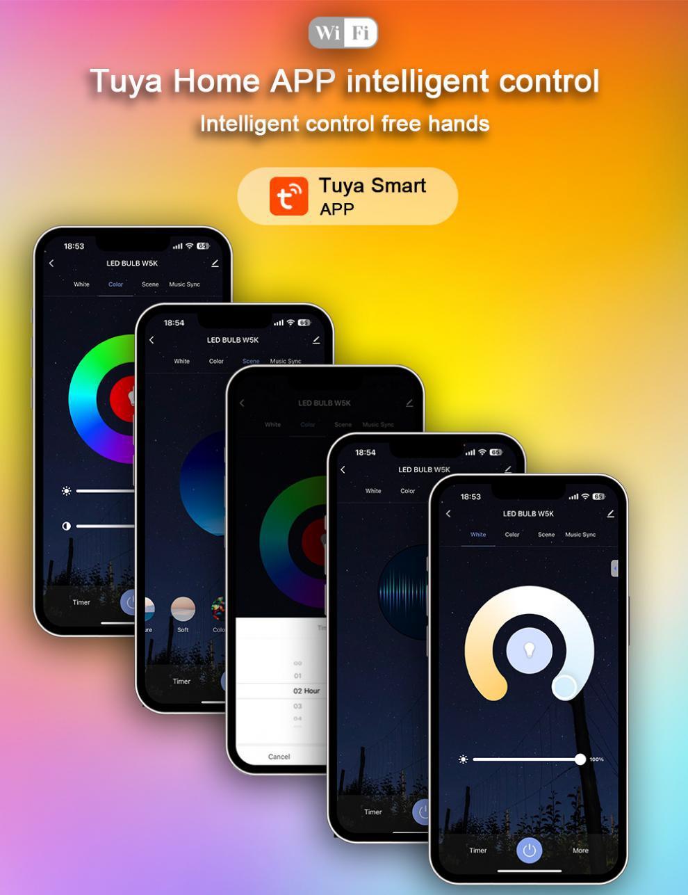 Ampoule LED intelligente E27 multicolore 2500 K-6500 K, intensité variable 9 W, compatible avec Alexa et Google, commande vocale (lot de 1) - 6