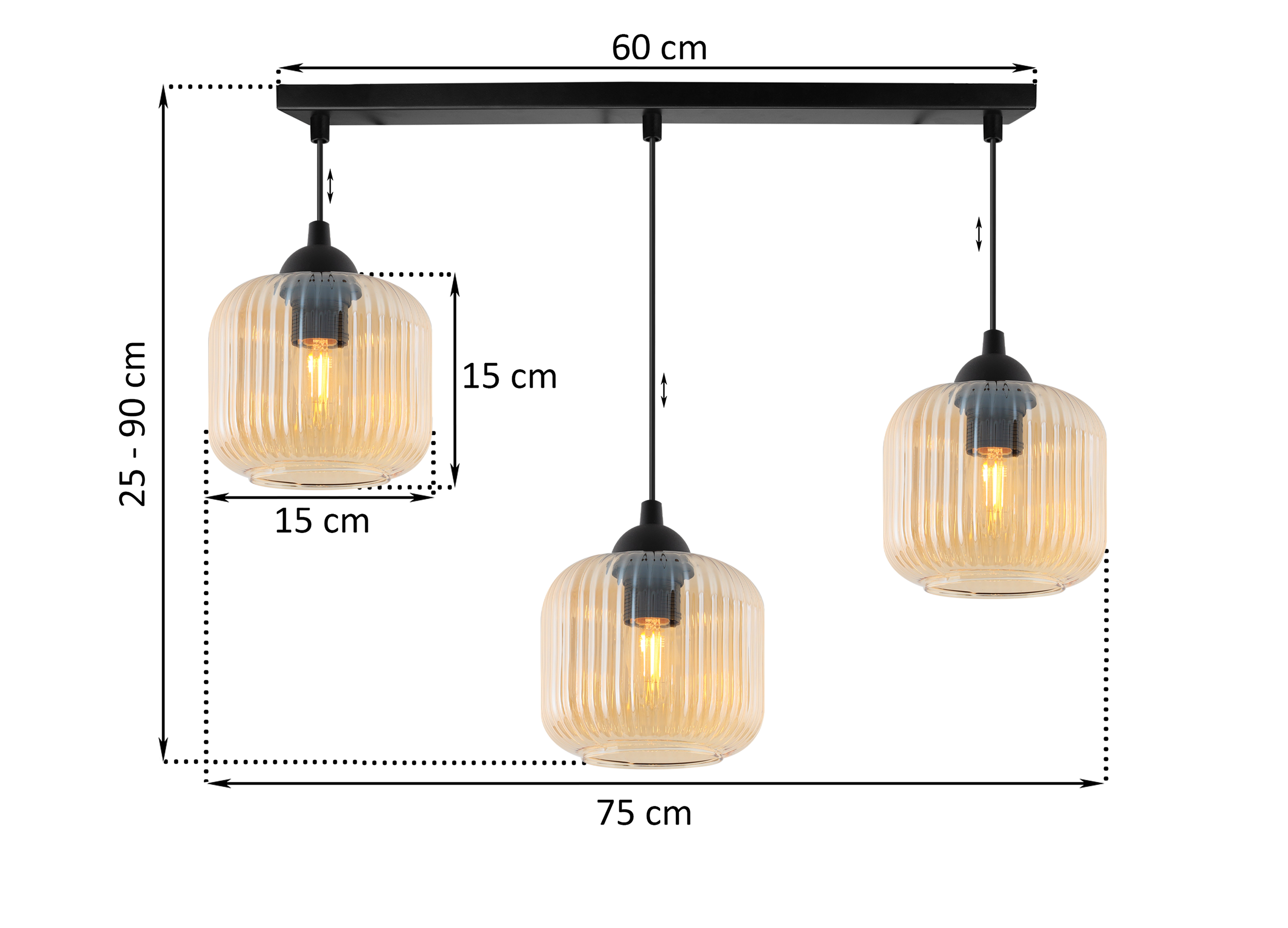 Lampa sufitowa wisząca Riffle loft 3xE27 klosz walec miodowy Light Home LH - 6