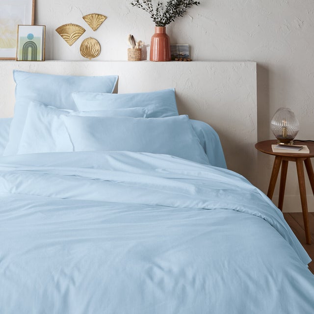 Housse de couette unie en coton lavé, Scenario - Bleu pastel - 240 x 220 cm