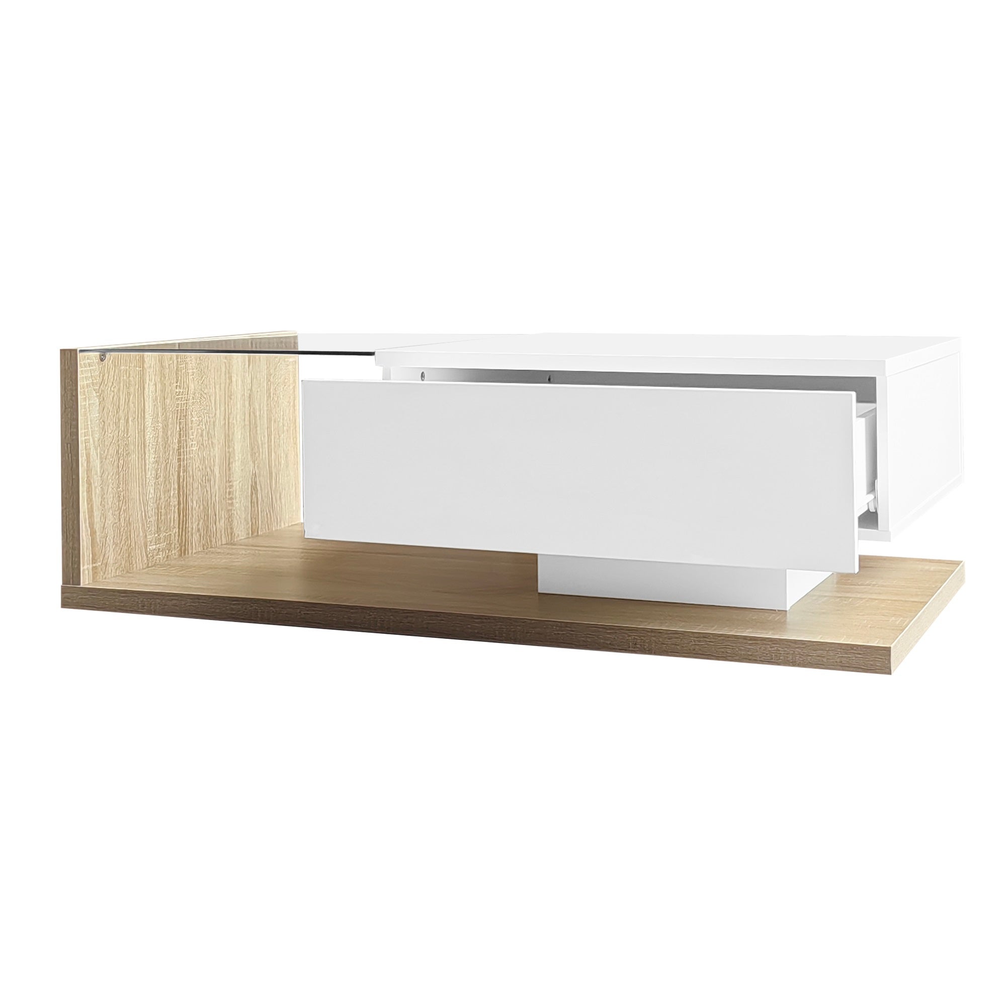 Table basse avec LED - en verre et panneaux de particules - Naturel - 6