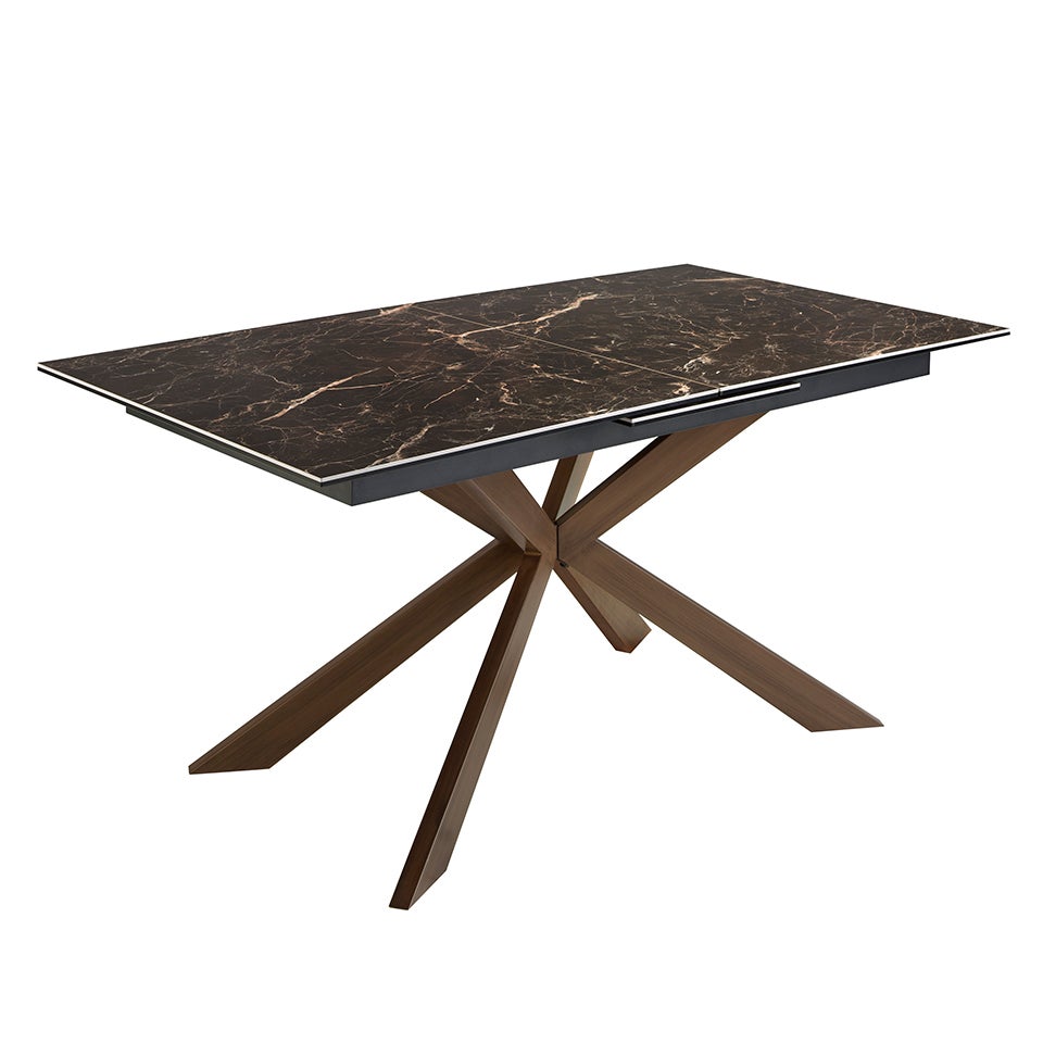 Table à manger à rallonge rectangulaire marbre porcelaine et acier effet noyer 160 x 90 x 76 cm - 6
