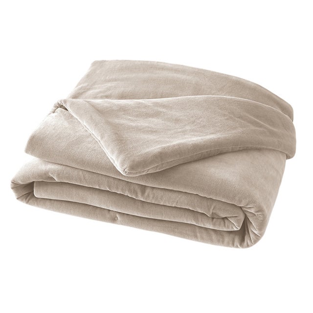 Édredon 90 x 200 cm en velours de coton écru - MIRABEL