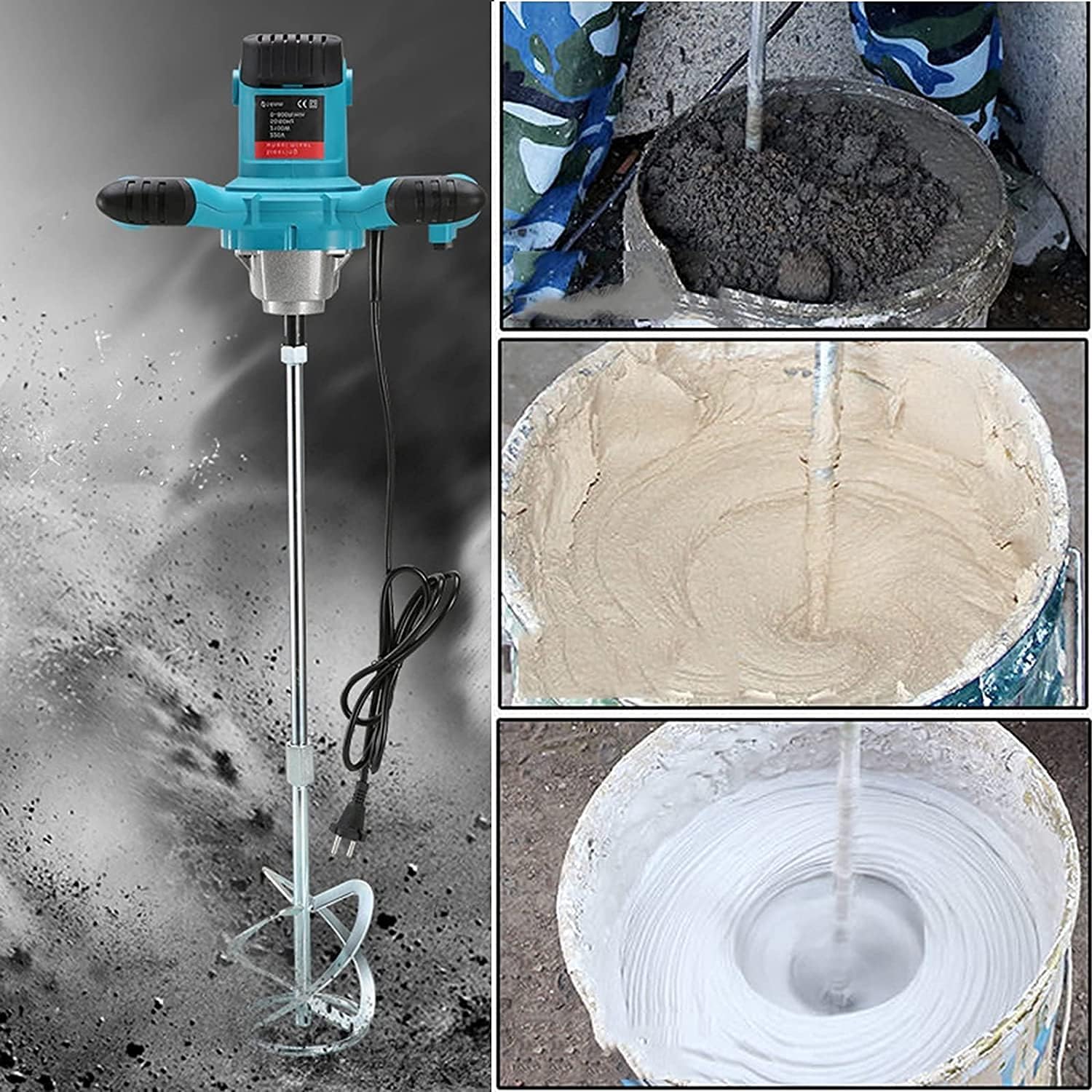 Mélangeur à ciment électrique portable 2100 W, 6 vitesses réglables, pour mortier, coulis, peinture, béton, plâtre, enduit, mélangeur industriel - 2