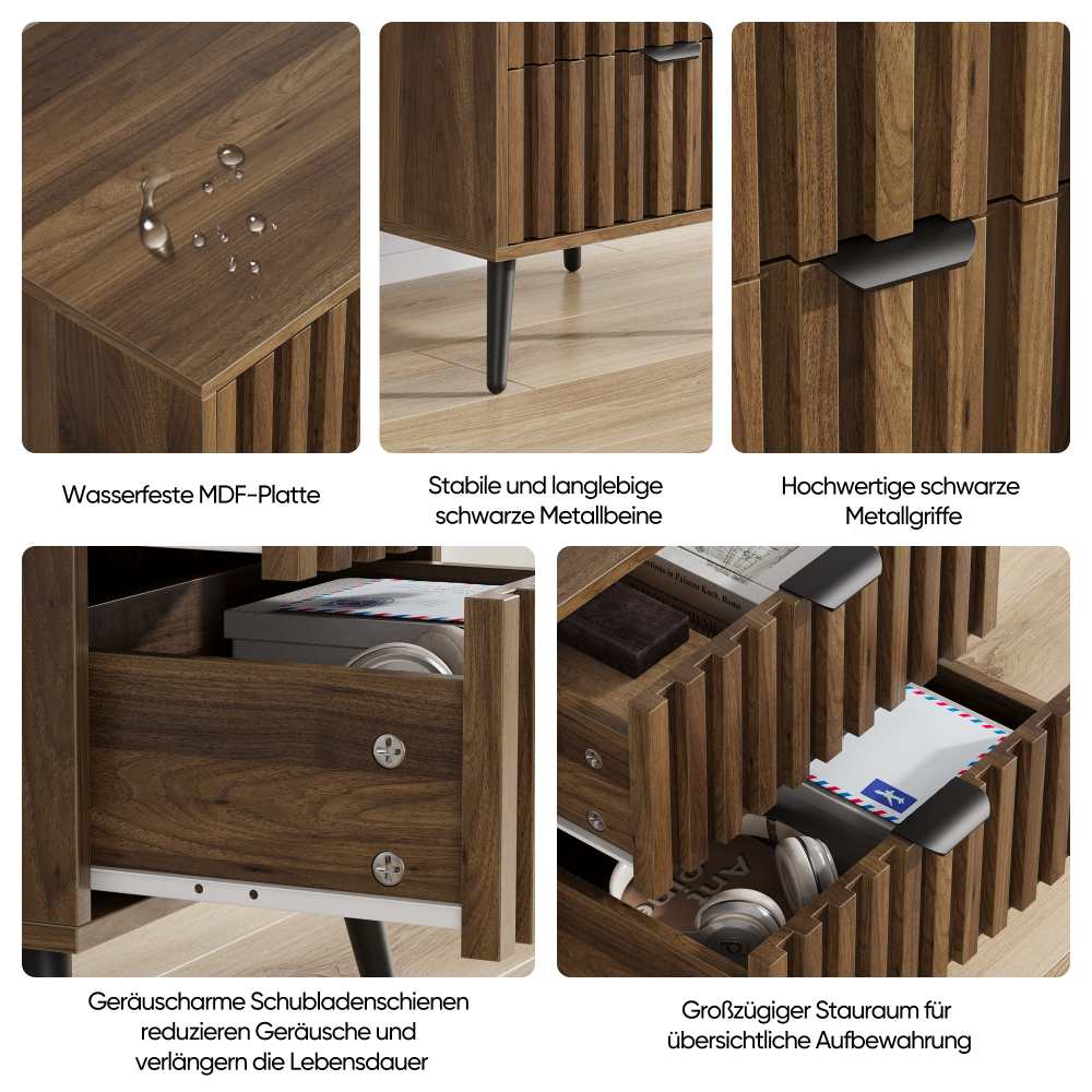 Comodino moderno 2 cassetti design incassato, per camera, corridoio, soggiorno, cameretta, noce 45x40x53 cm - 6