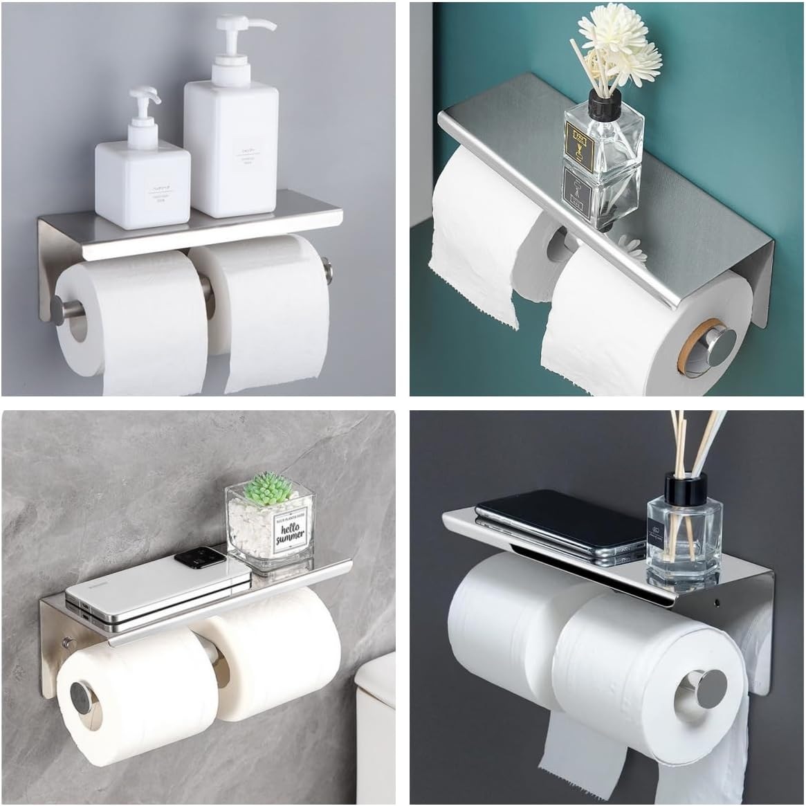 HanOaki Portarotolo Carta Igienica Doppio In Acciaio Inox 304, Supporto A Muro Per Bagno E Cucina, Design Moderno Aperto, Argento