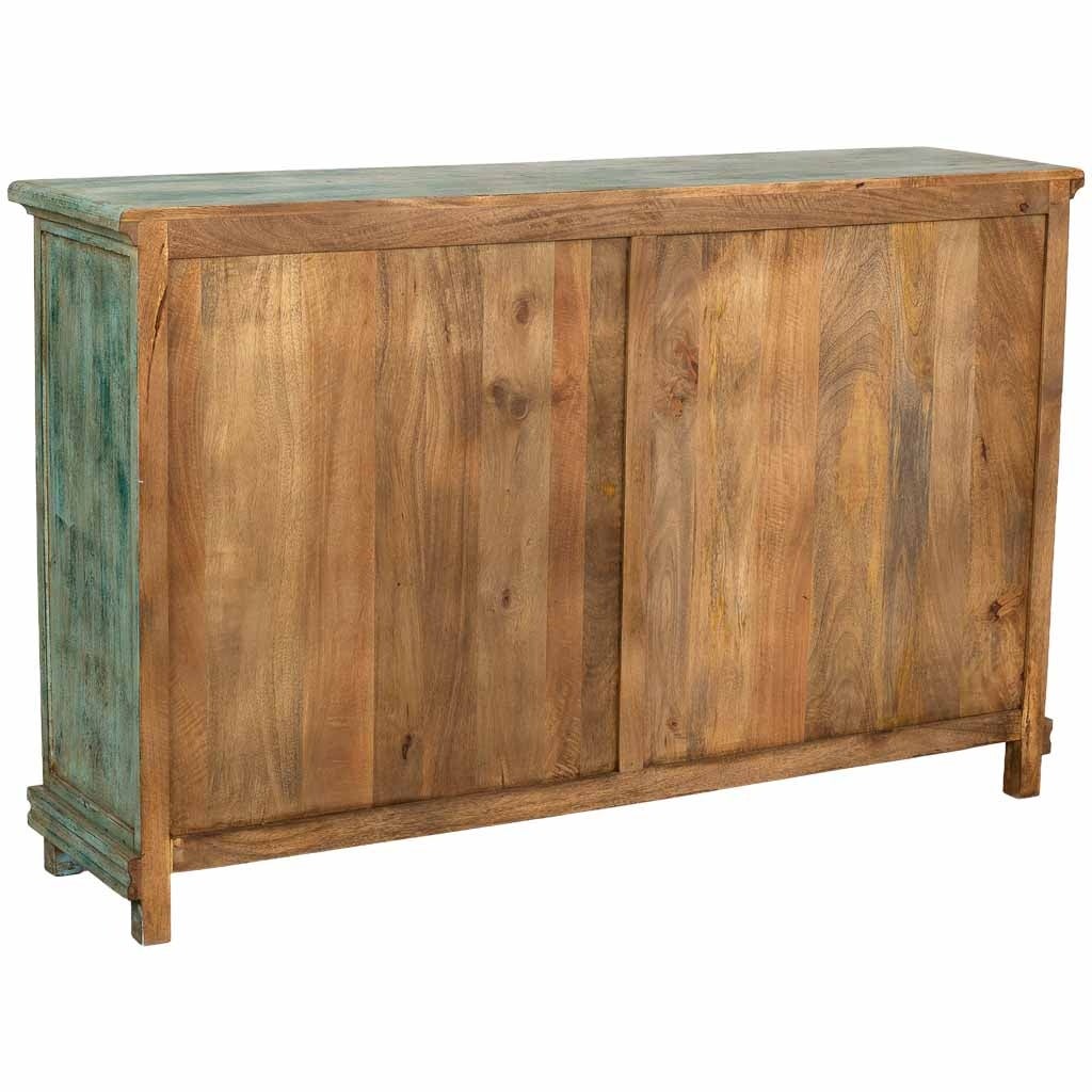 Credenza in legno fatta a mano color turchese 160x40x100h cm - 4