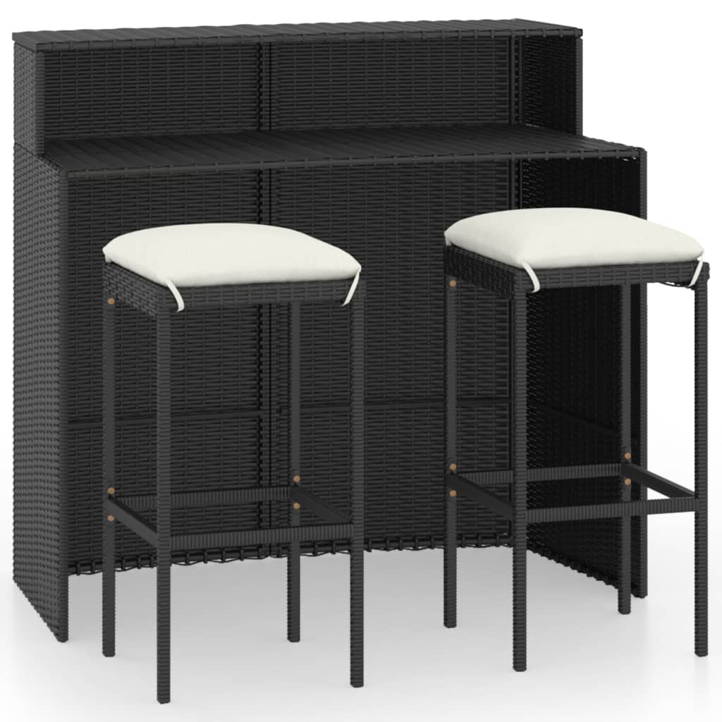 Ensemble de bar de jardin avec coussins 3 pcs Noir vidaXL - 2