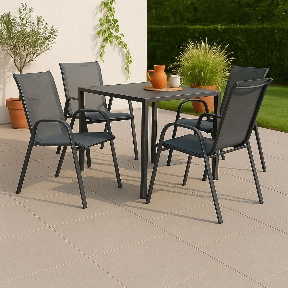 Chaises de jardin empilables - Lot de 4 - Gris Anthracite en textilène - pour l'extérieur - 4
