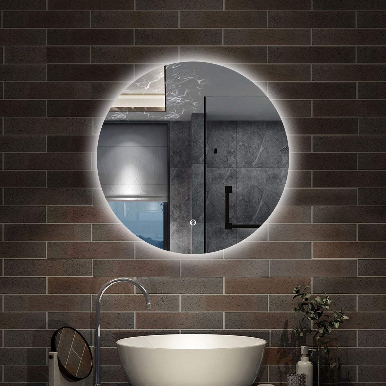 Specchio bagno 60 cm rotondo con luce led antiappannamento e touch