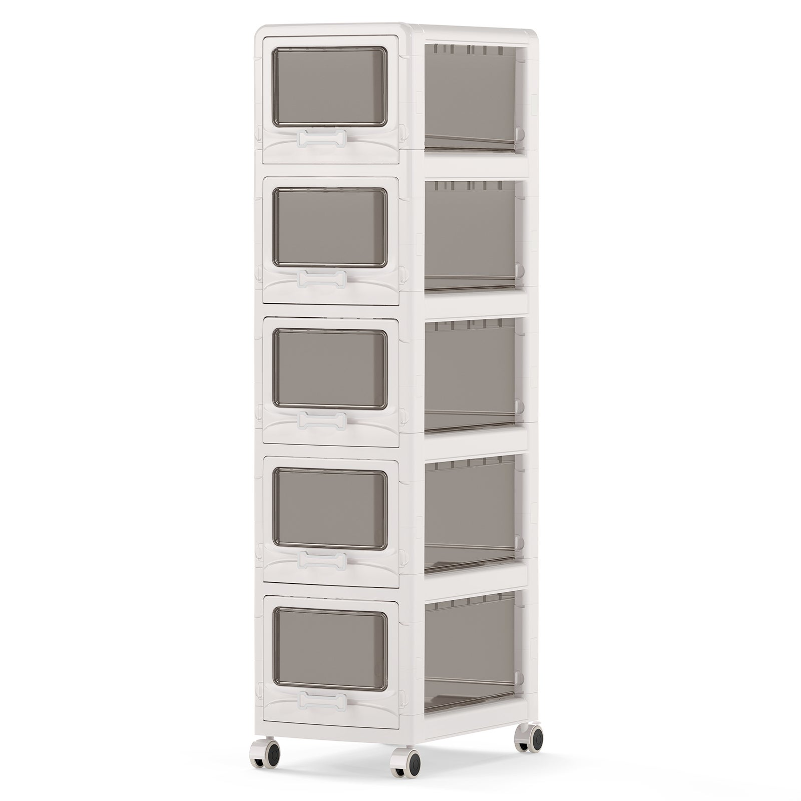 Ladă de depozitare cu 5 sertare transparente, turn de depozitare din plastic, organizator cu roți blocabile pentru birou, dormitor