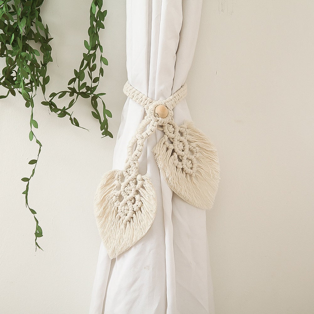 2 pièces porte-rideaux Boho, coton naturel, embrasses de rideaux en corde, faites à la main, attaches de rideaux tissées, Beige - 9