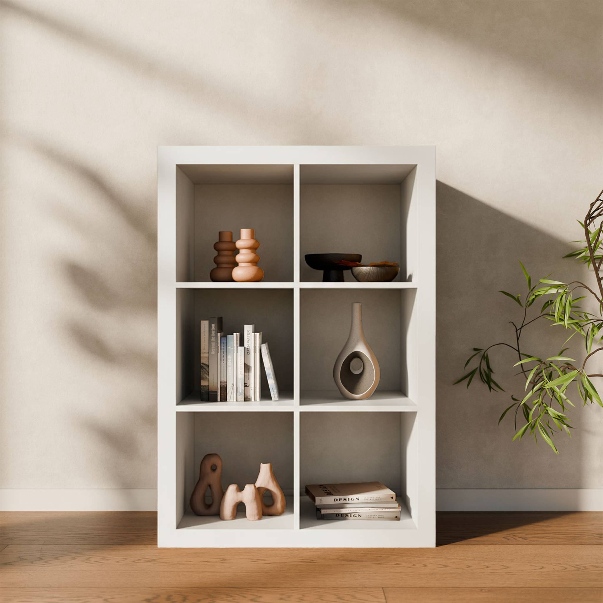 Etagère bibliothèque 2 niveaux 6 compartiments. casiers. effet bois blanc. L 111.2 x P 39 x H 76cm BASIKS - 2